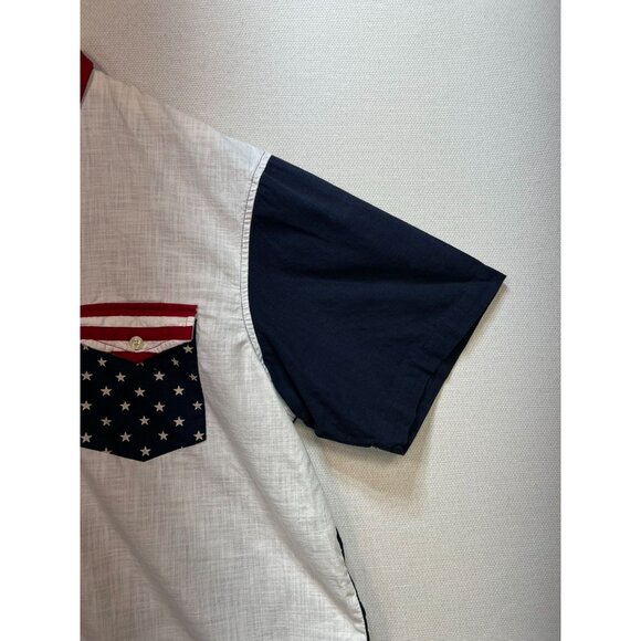 Redhead Mens Button Down Shirt Short Sleeve Sz XL Blue White American Flag Stars - Picture 6 of 12